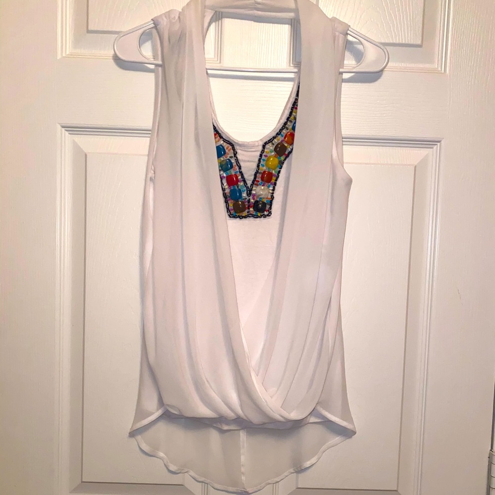 xoxo beaded neckline white chiffon blouse